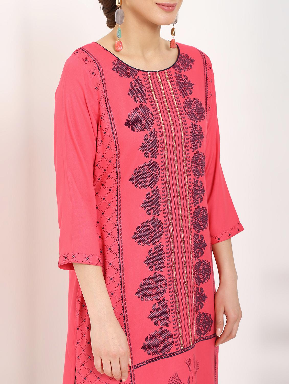 block printed kurta palazzo set - 16141928 - Zoom Image - 5