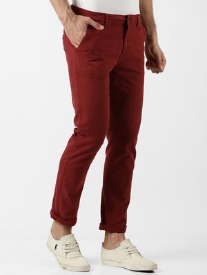 maroon solid chinos - 16142267 - Standard Image - 2