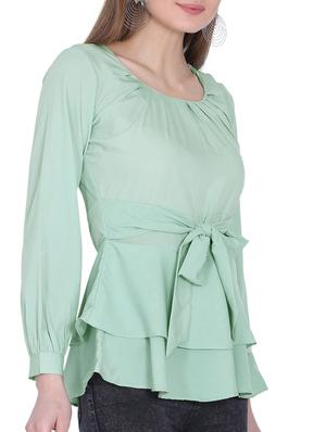 tie front ruffled hem top - 16142779 - Standard Image - 2
