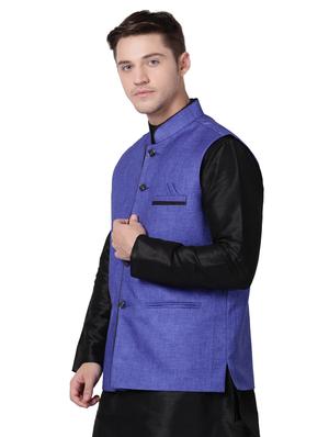 blue cotton nehru jacket - 16157270 - Standard Image - 2