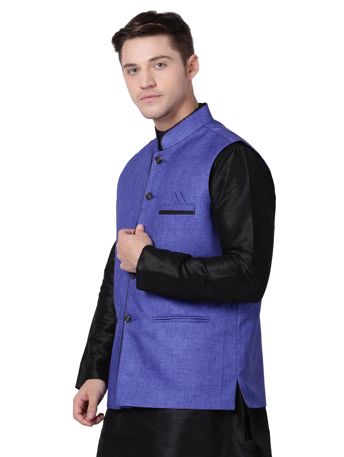 blue cotton nehru jacket - 16157270 - Zoom Image - 2