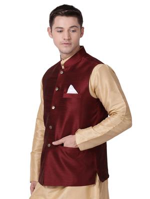 red silk nehru jacket - 16157279 - Standard Image - 2