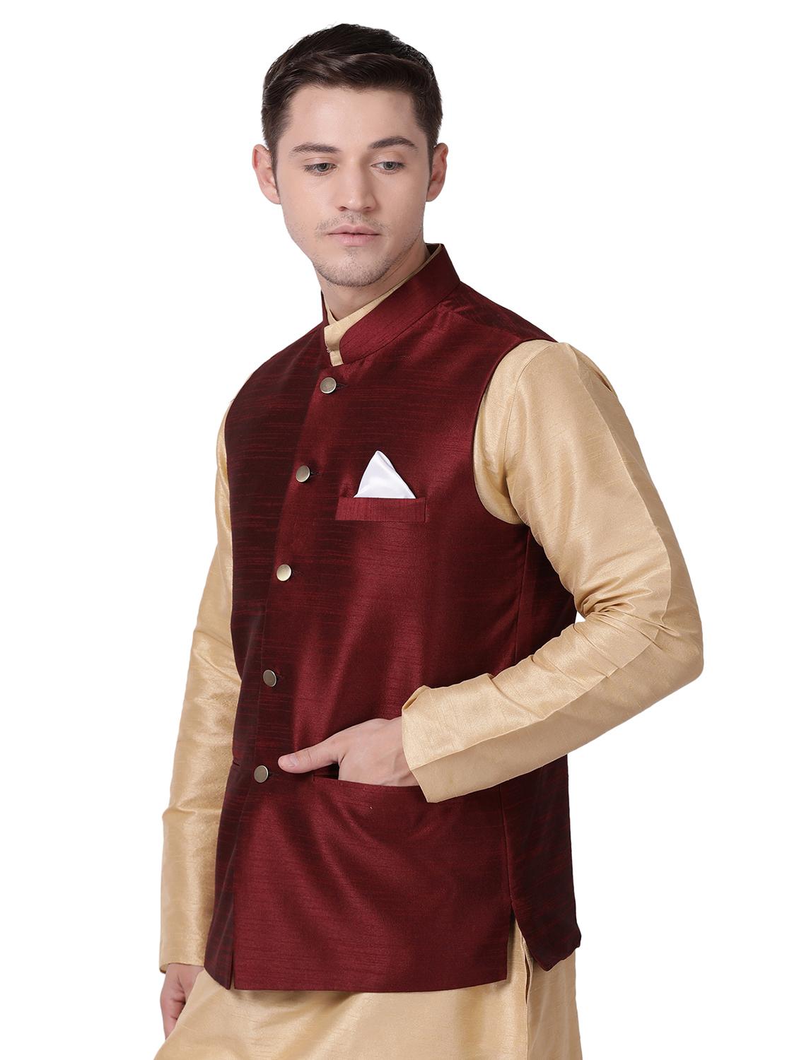 red silk nehru jacket - 16157279 - Zoom Image - 2