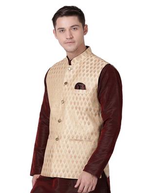 beige cotton nehru jacket - 16157293 - Standard Image - 2