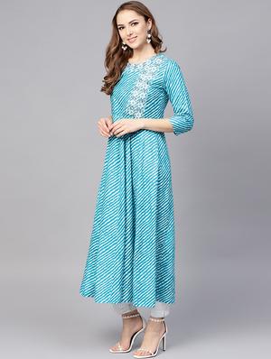 Embroidered leheriya kurta - 16157624 - Standard Image - 2
