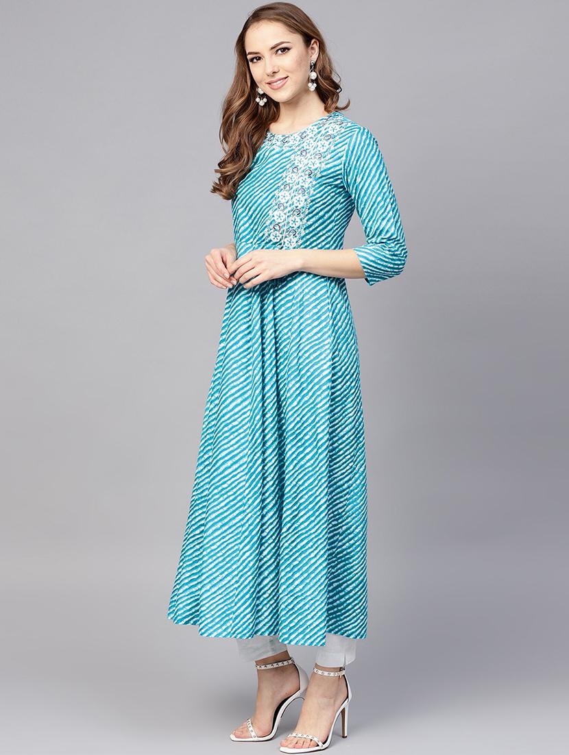 Embroidered leheriya kurta - 16157624 - Zoom Image - 2