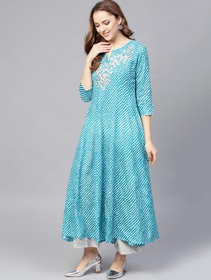 Embroidered Anarkali leheriya kurta - 16157627 - Standard Image - 2