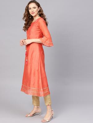 Gota work a-line kurta - 16157645 - Standard Image - 2