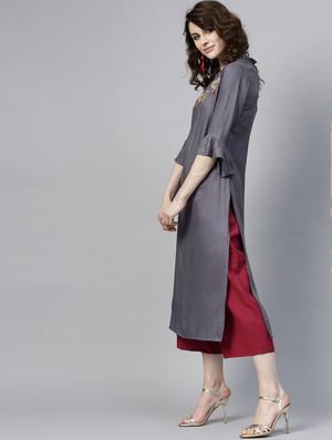 Embroidered straight kurta - 16157674 - Standard Image - 2