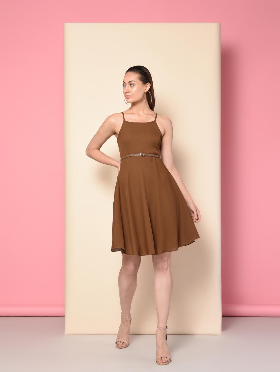 cami neck belted flared dress - 16157852 - Zoom Image - 2