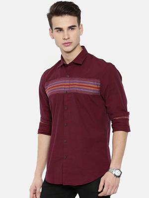 maroon striped casual shirt - 16158266 - Standard Image - 2