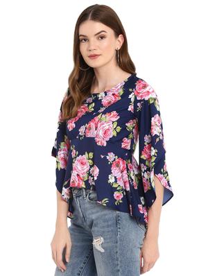 flared sleeved floral asymmetric top - 16159192 - Standard Image - 2