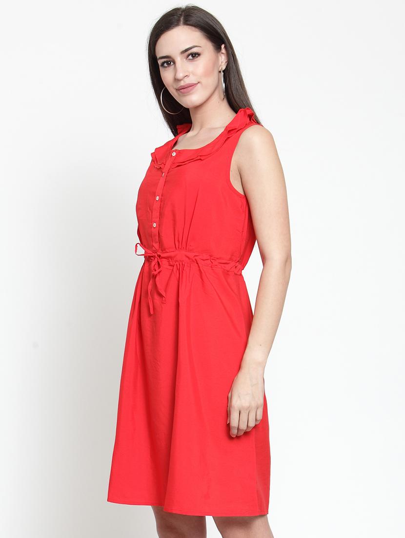 ruffle trim drawstring a-line dress - 16159282 - Zoom Image - 2