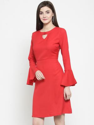 keyhole neck bell sleeved a-line dress - 16159284 - Standard Image - 2