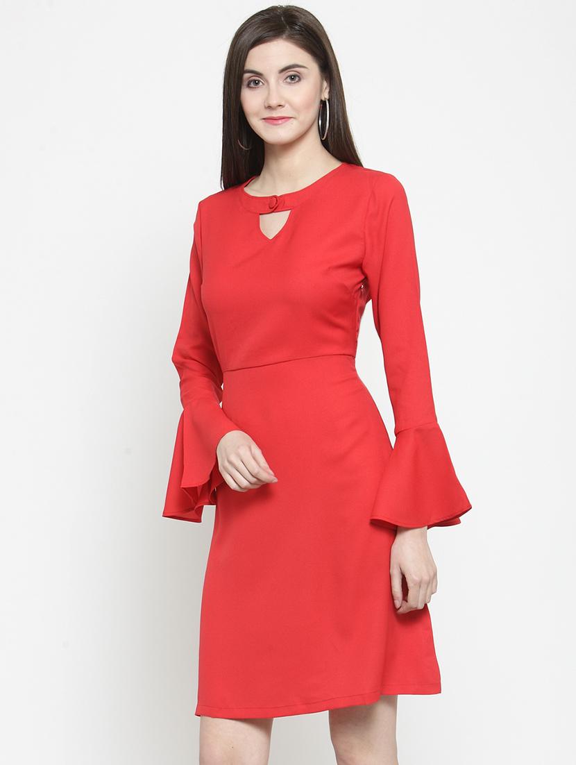 keyhole neck bell sleeved a-line dress - 16159284 - Zoom Image - 2