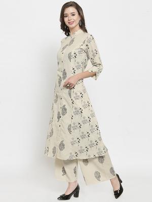 buttoned kurta with palazzo set - 16165427 - Standard Image - 2