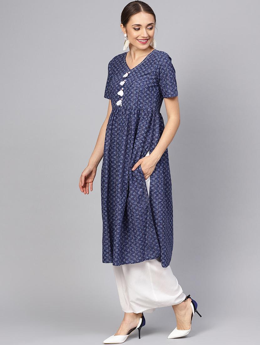 Printed flared kurta with tassels - 16165631 - Zoom Image - 2