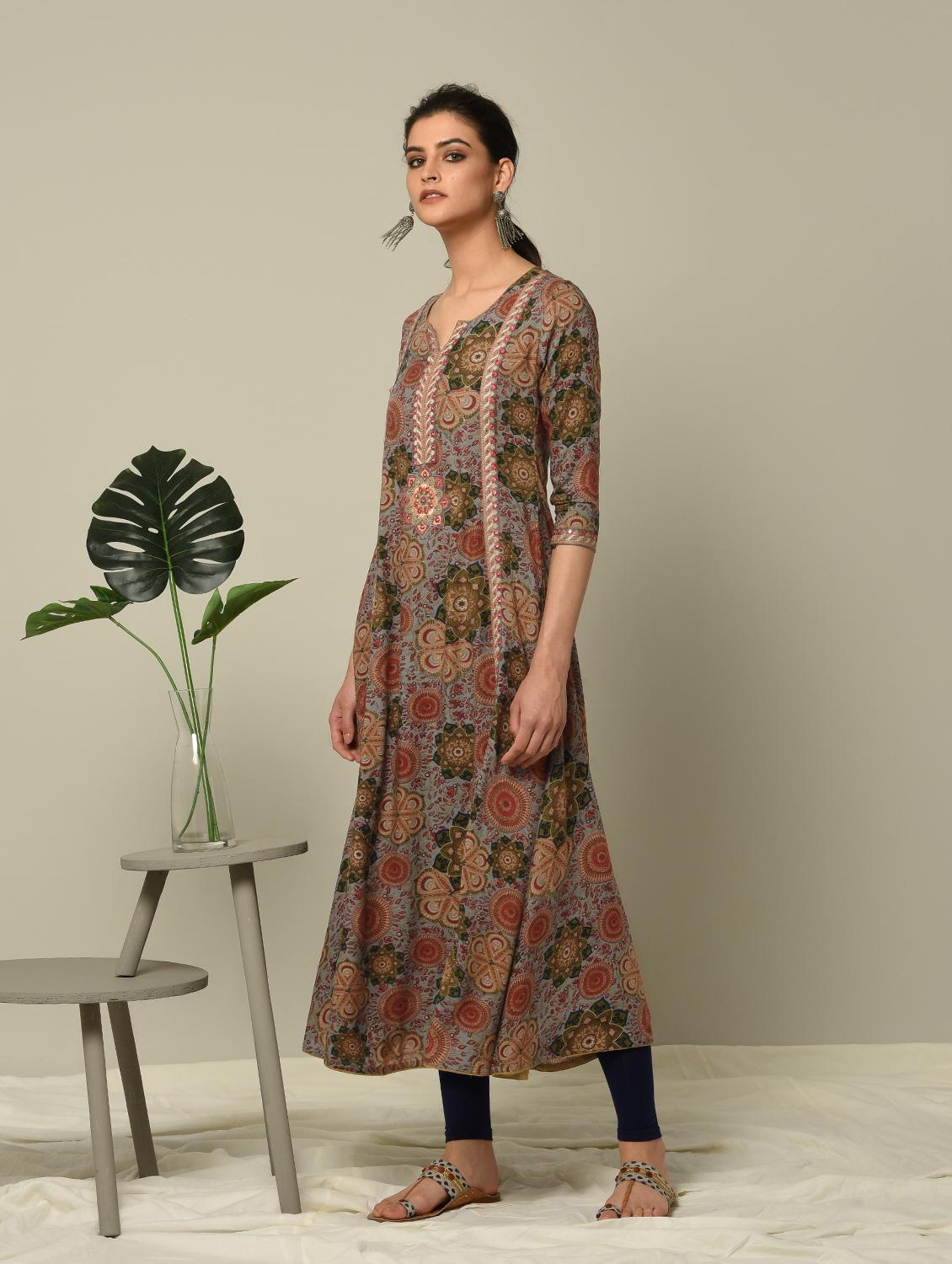kalamkari printed a-line kurta - 16167207 - Zoom Image - 2
