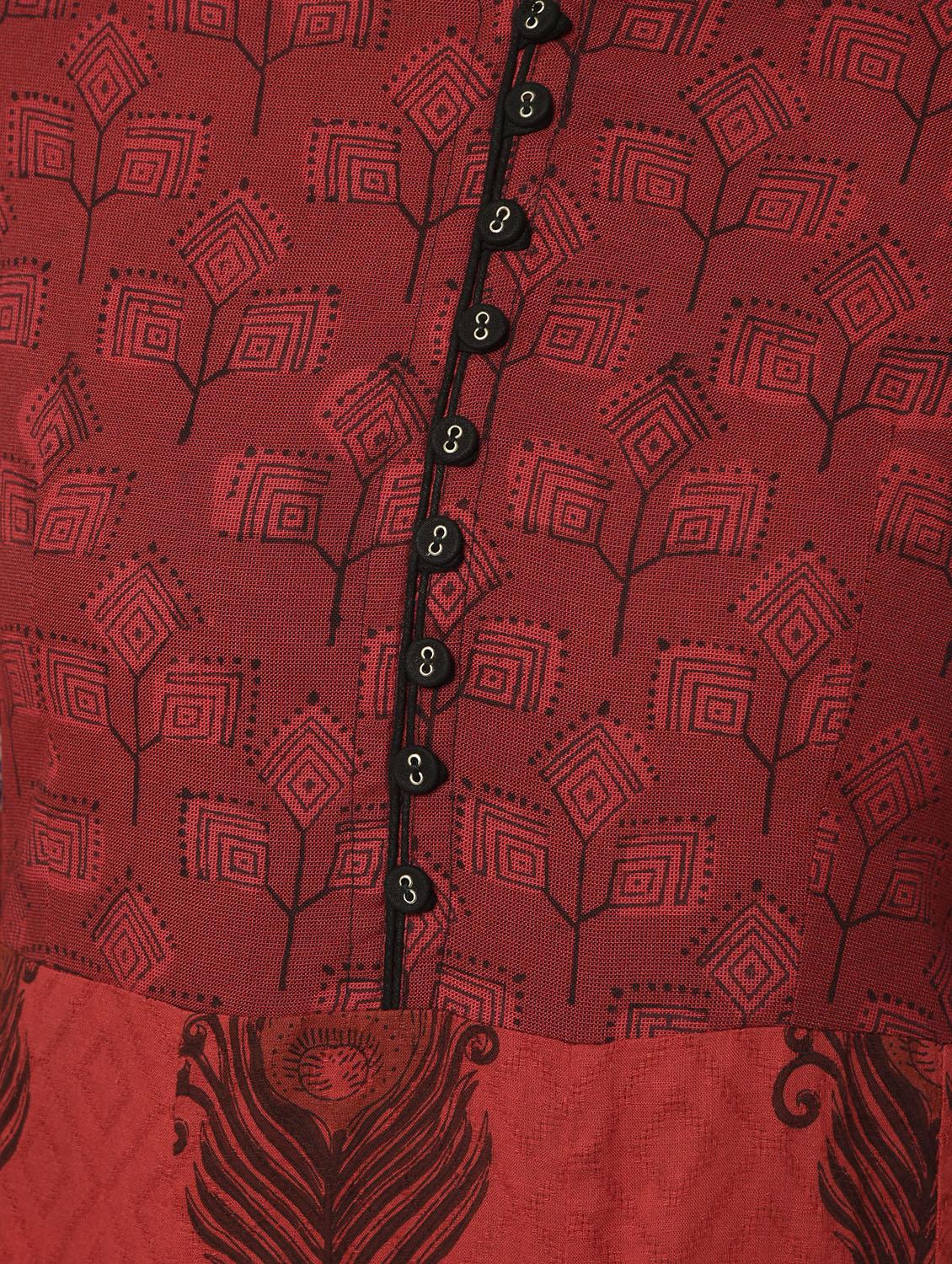 red ethnic motifs anarkali kurta - 16167210 - Zoom Image - 5