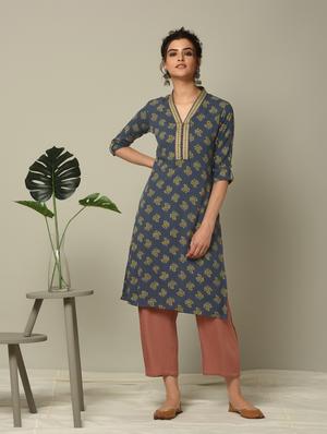 block printed straight kurta - 16167229 - Standard Image - 2