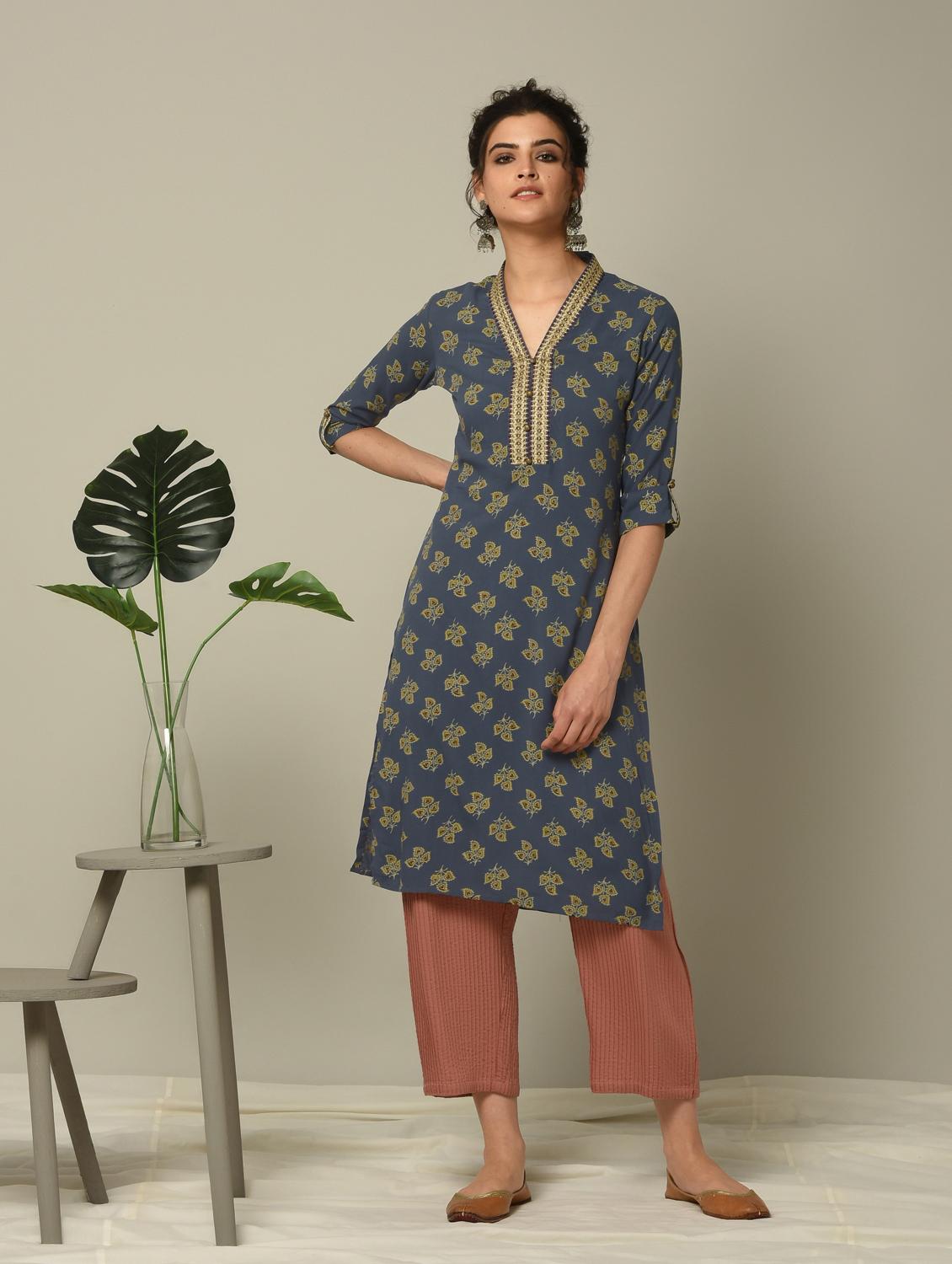 block printed straight kurta - 16167229 - Zoom Image - 2