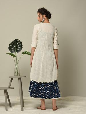blue geometrical printed layered ethnic dress - 16167240 - Standard Image - 2