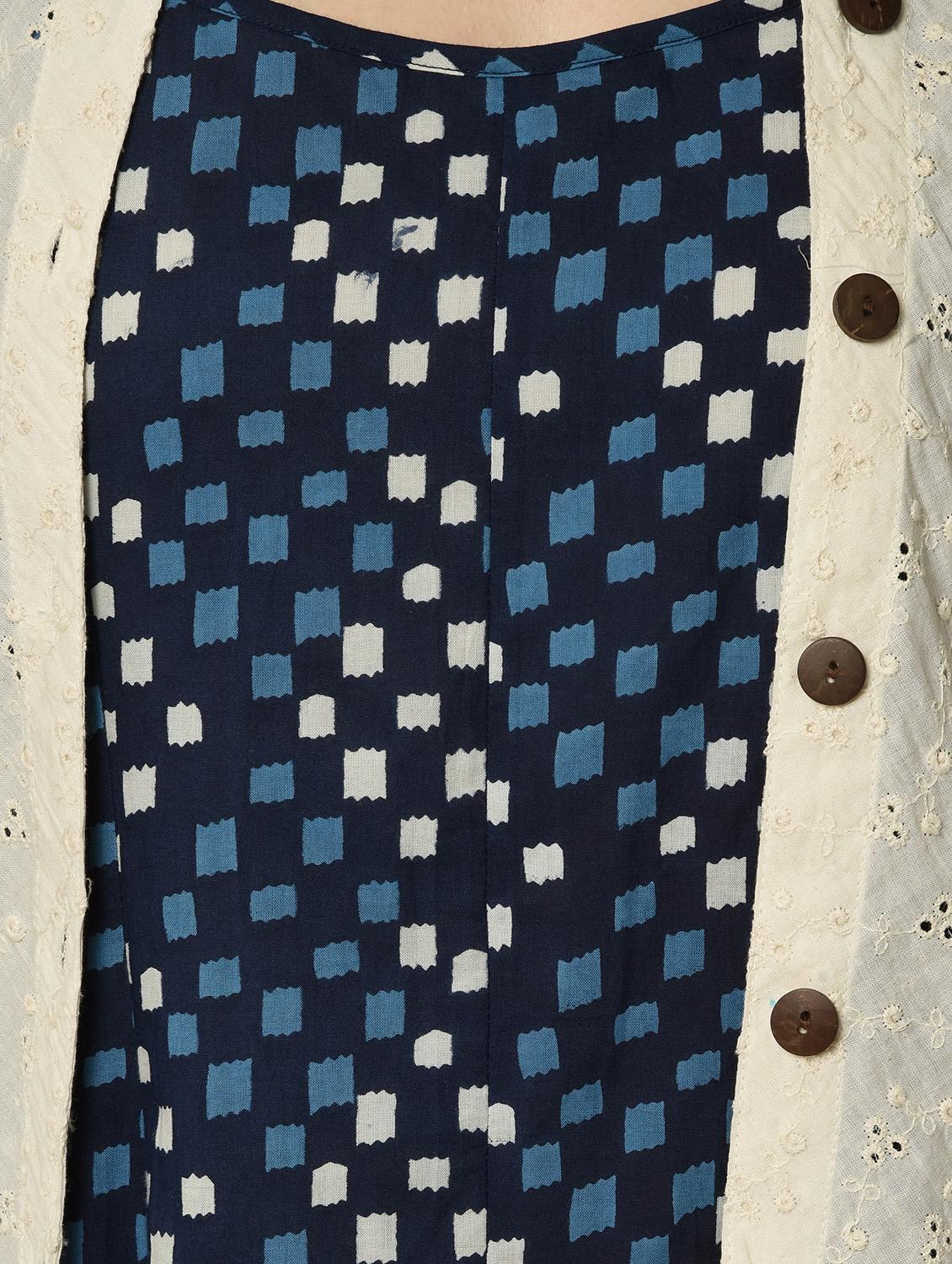 blue geometrical printed layered ethnic dress - 16167240 - Zoom Image - 5