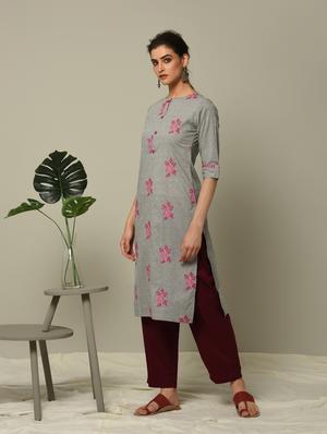 geometrical embroidered straight kurta - 16167243 - Standard Image - 2