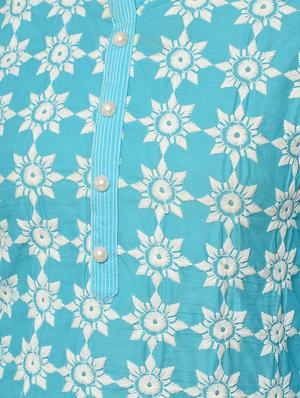 sky blue embroidered straight kurta - 16167262 - Standard Image - 5