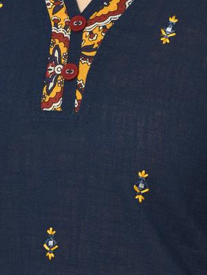 navy embroidered straight kurta - 16167265 - Standard Image - 5