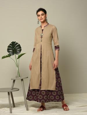 beige pintucks layered kurta - 16167276 - Standard Image - 2