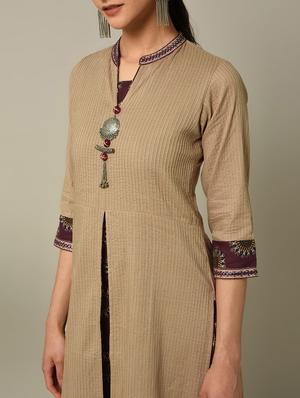 beige pintucks layered kurta - 16167276 - Standard Image - 5