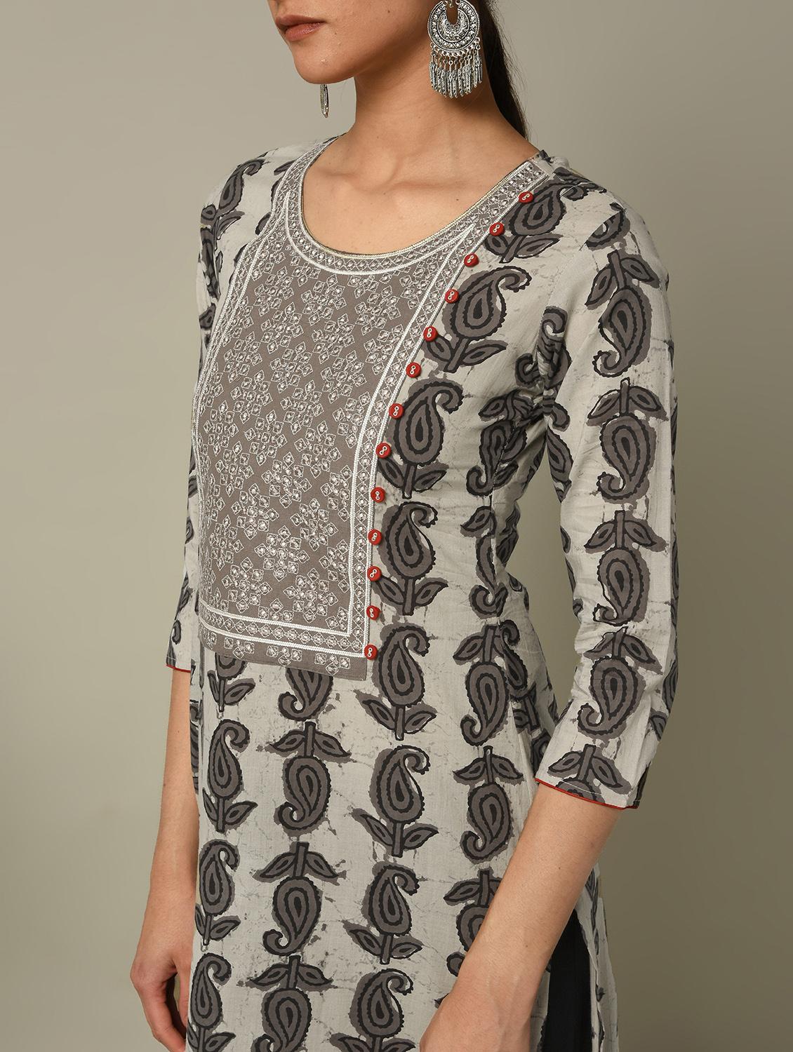 batik embroidered straight kurta - 16167299 - Zoom Image - 5