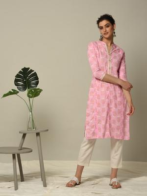 block printed straight kurta - 16167303 - Standard Image - 2
