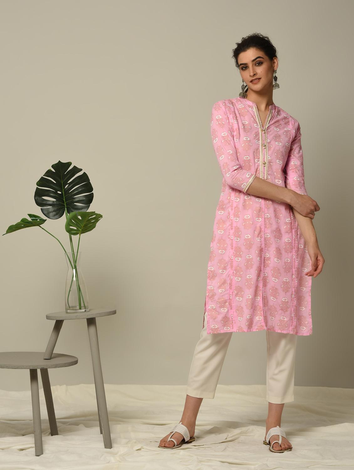 block printed straight kurta - 16167303 - Zoom Image - 2