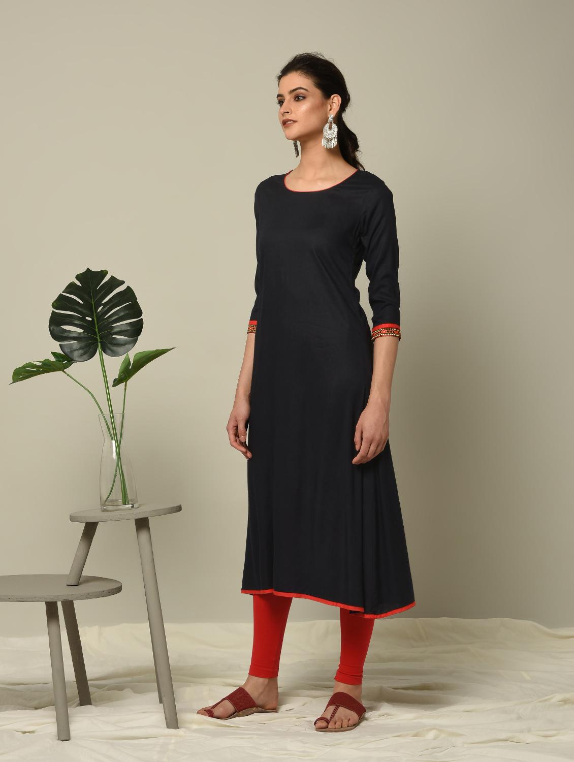 solid a-line kurta with embroidered jacket - 16167307 - Zoom Image - 2
