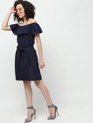 ruffled off shoulder tie knot dress - 16167809 - Standard Image - 2
