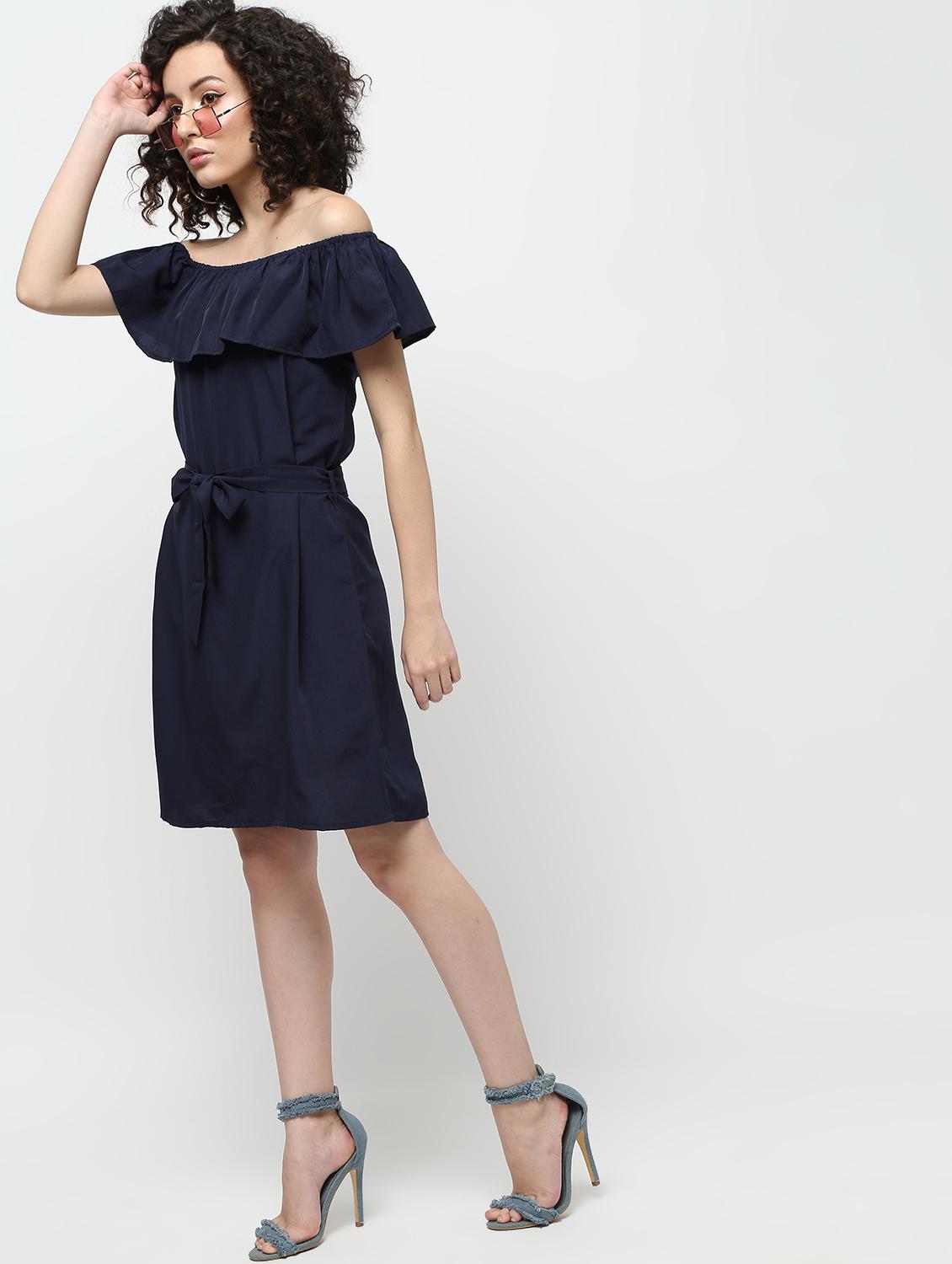 ruffled off shoulder tie knot dress - 16167809 - Zoom Image - 2