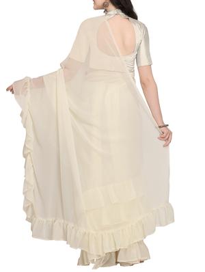 Solid ruffled saree with blouse - 16169311 - Standard Image - 2
