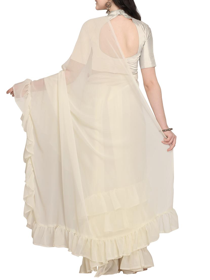 Solid ruffled saree with blouse - 16169311 - Zoom Image - 2