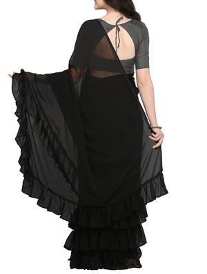 Ruffle solid plain saree with blouse - 16169322 - Standard Image - 2