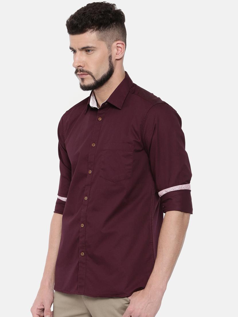 maroon solid casual shirt - 16169525 - Zoom Image - 2