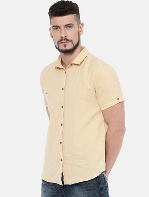 beige solid casual shirt - 16169529 - Standard Image - 2