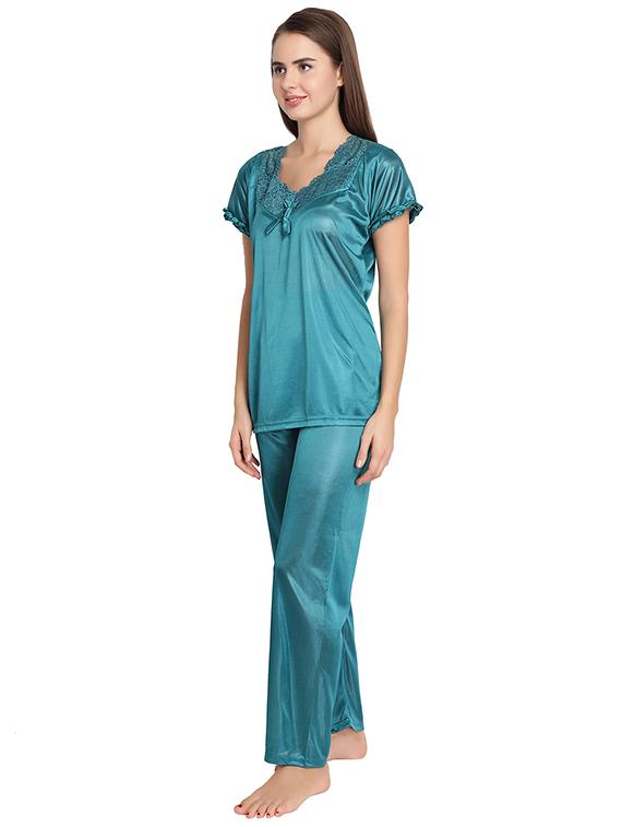 lace detail top and pajama set - 16170025 - Zoom Image - 2
