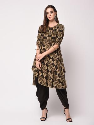 Geometric Printed Asymmetric Kurta with Cowl Pants Set - 16170414 - Standard Image - 2