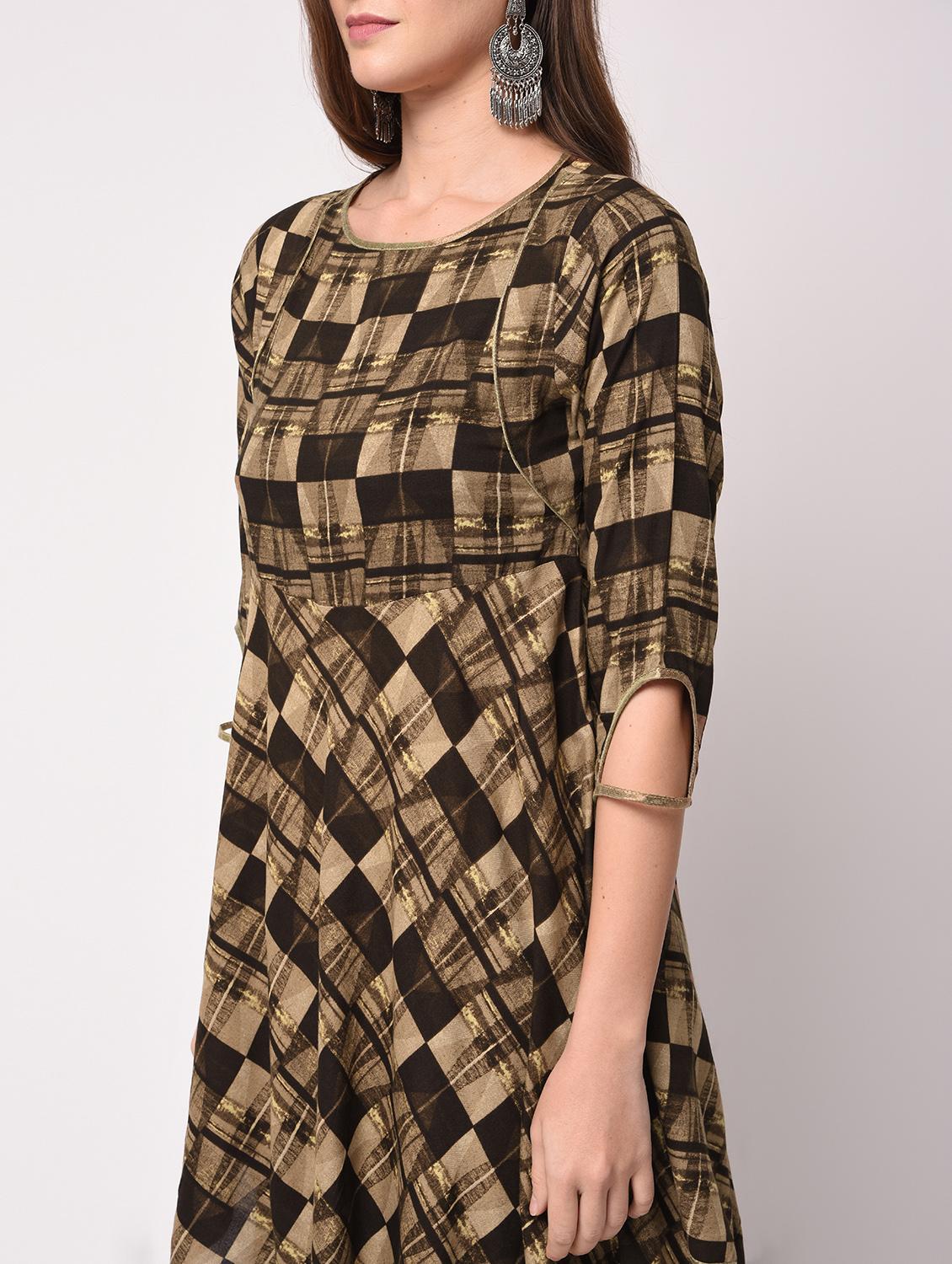 Geometric Printed Asymmetric Kurta with Cowl Pants Set - 16170414 - Zoom Image - 5