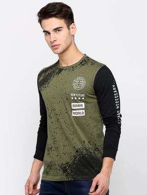 olive green front print t-shirt - 16171066 - Standard Image - 2
