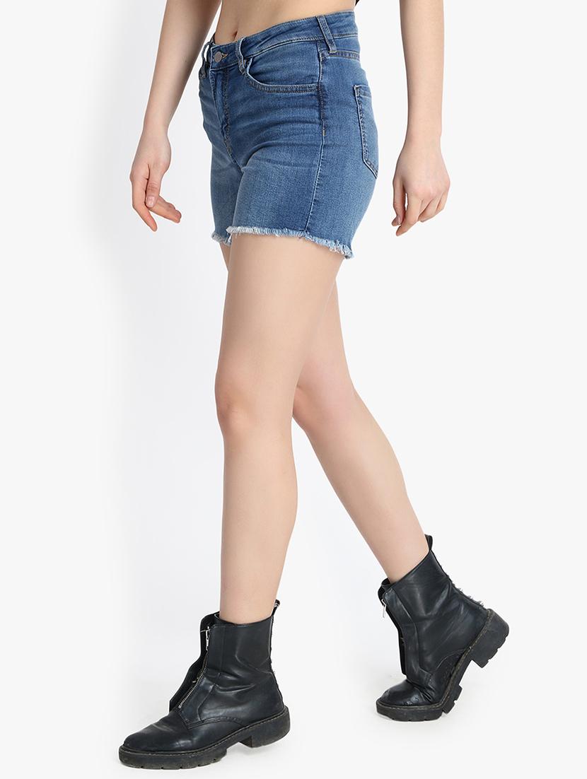 frayed he, high rise denim shorts - 16172721 - Zoom Image - 2