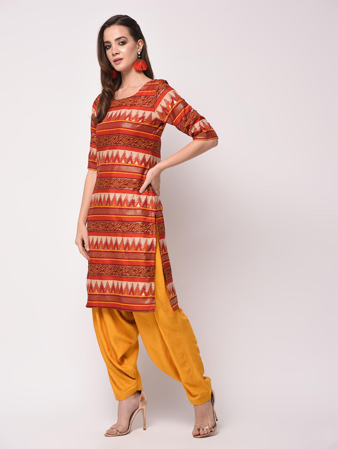 gold printed Kurta Salwar Dupatta Suit Set - 16172905 - Zoom Image - 2