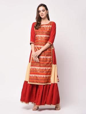 geometrical printed layered kurta - 16172930 - Standard Image - 2